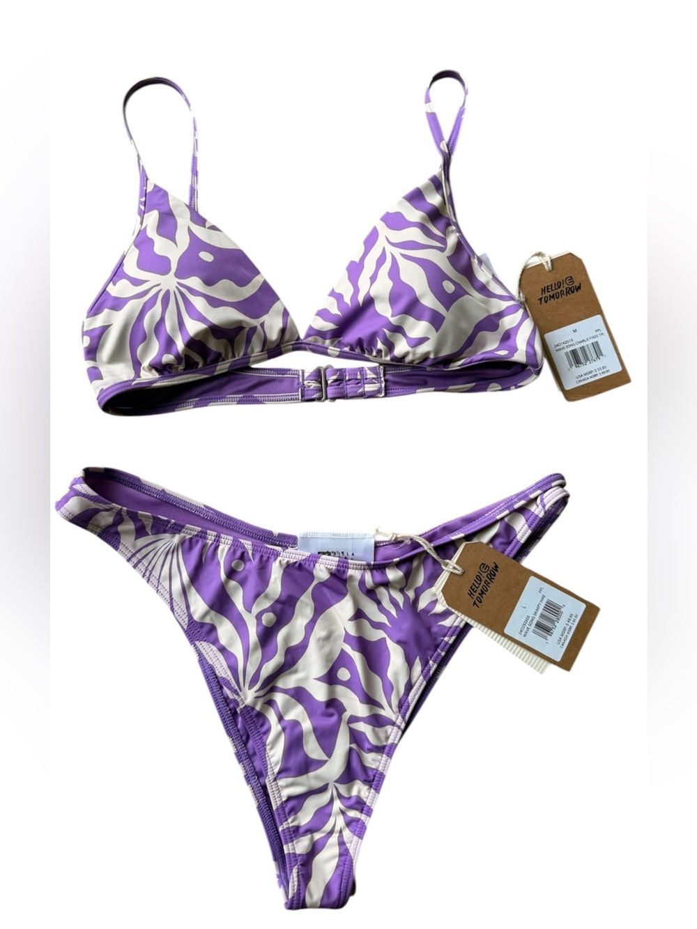 Billabong Purple Bikini M Top with L Bottom Patterned Trim